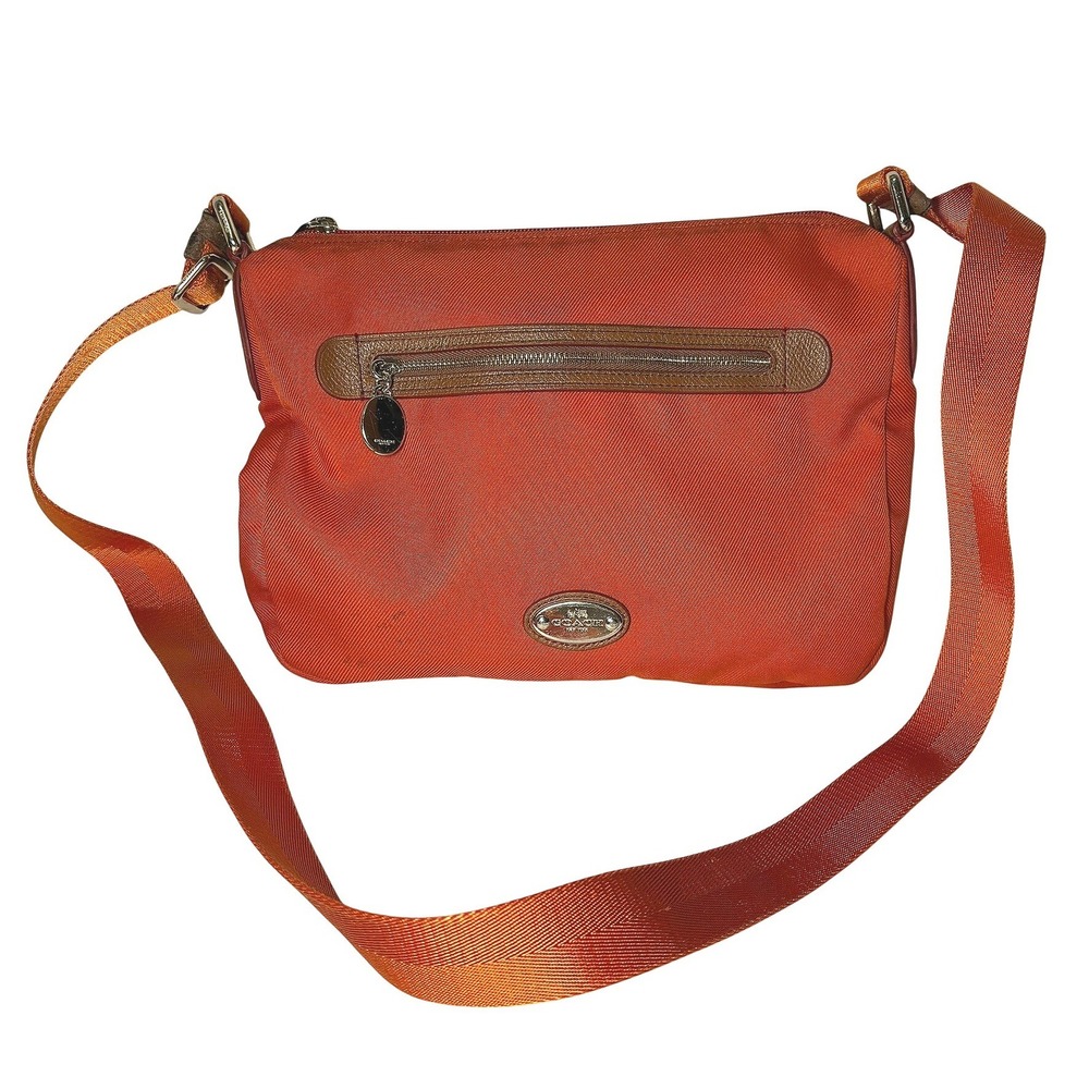 COACH Sawyer Crossbody Bag Orange Polyester Twill‎ Leather Trim F37239